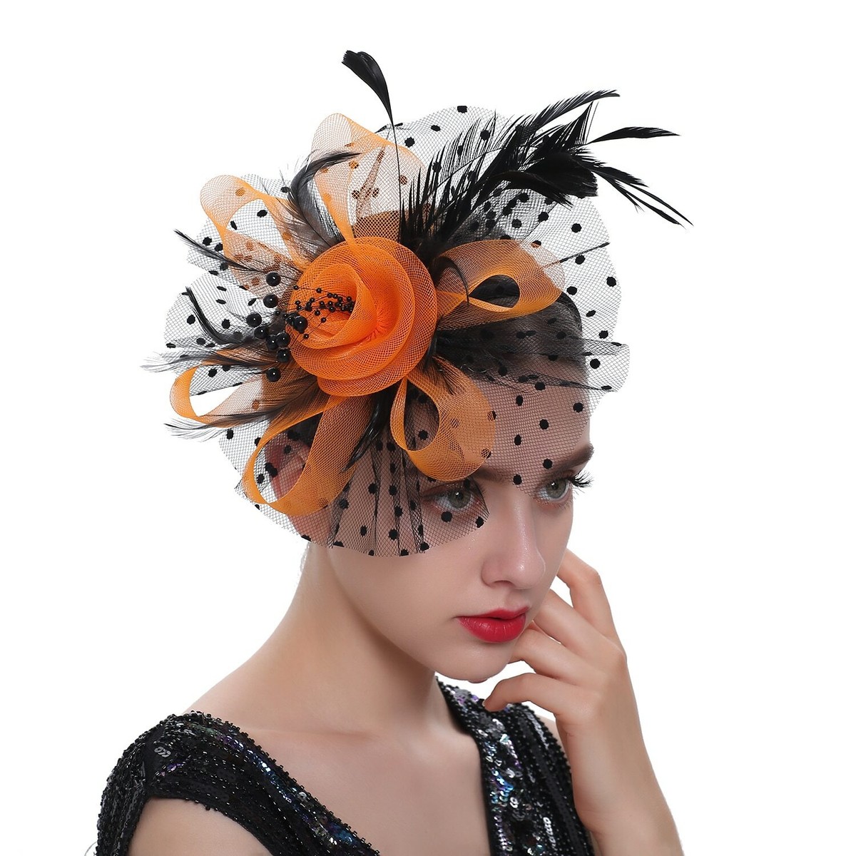 6 Pack Fascinator Hats with Feathers Mesh Flowers for Parties Weddings Mesh Flower Fascinator Hat – Kentucky Derby, Bridal Wedding  main image 3