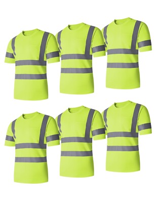 Ubon Men Safety Shirts Reflective Tape High Vis Construction Work Shirts 6-Pack
