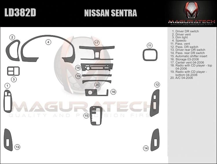 Fits Nissan Sentra 4DR 2004-2006 Large Premium REAL CARBON DASH KIT - Imagem 2 de 4