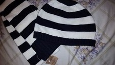 NEW Kids Scarf and Hat Set Landsend  Navy Blue Stripe New size L Large