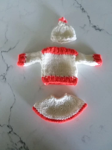 Barbie Doll Custom Knitted 3-Piece Skating Outfit Excellent Condition Very Clean