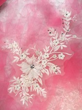 Embroidered 3D Applique Antique White Floral Sequin Ballet Patch 14" DH70