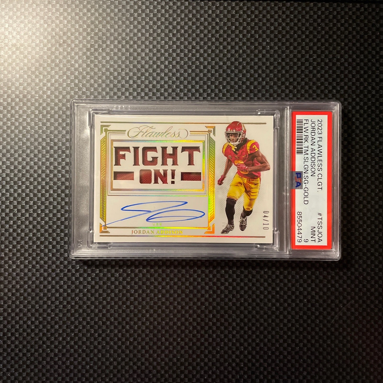 Jordan Addison Panini Flawless Collegiate Flawless Rookie Team Slogan Signatures #TSSJOA Gold