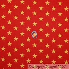 BonEful Fabric FQ Cotton Quilt Red Gold American Flag STAR USA Super Hero Stripe