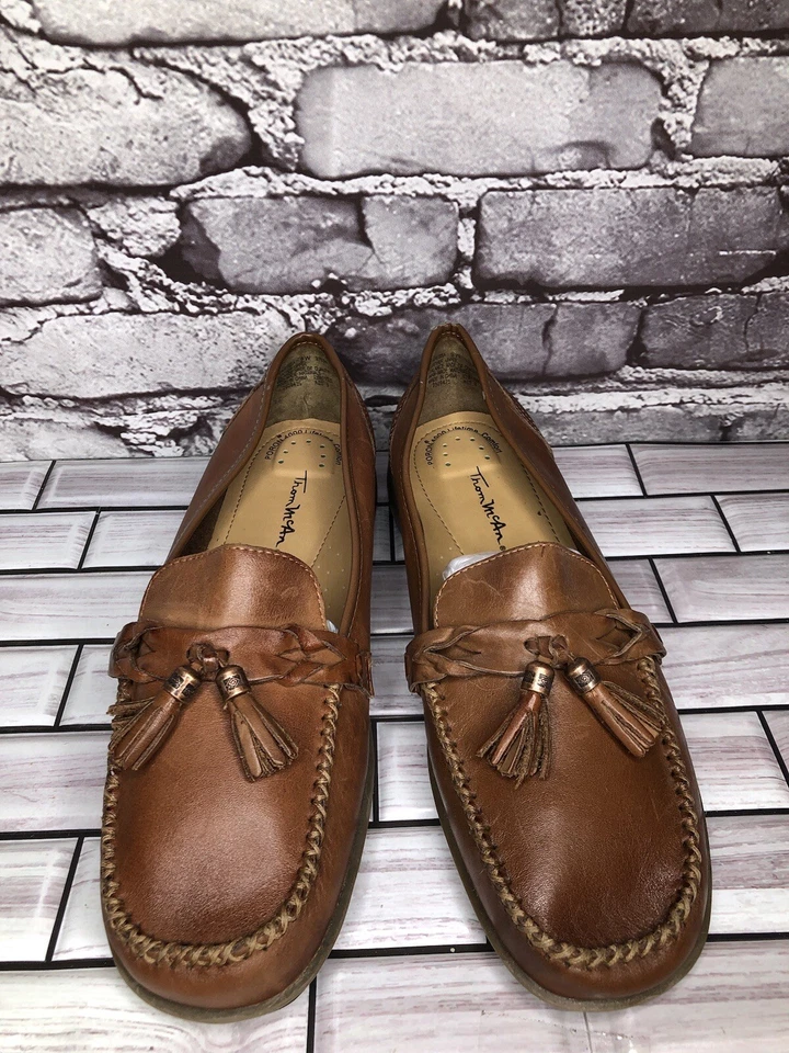 Thom McAn Marrón Cuero Borla Sin Cordones Cómodos Mocasines Zapatos Mujer Talla 9W EE. UU./40EU Foto 2 de 4