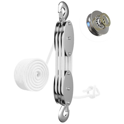 Rope Hoist Pulley System with Metal Bearing, 2200LB Pulley Block and Tackle, 6:1