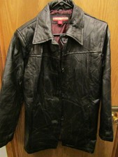 Womens Tudor Court By Haband Black Leather Lined Button Jacket Size S