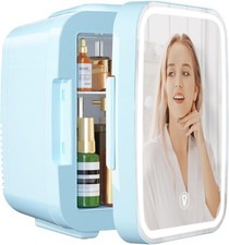 Skincare Mini Fridge 4L Cooler/Warmer LED Mirror Makeup Cosmetic Blue