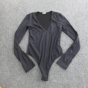 Free People Intimately Bodysuit Womens Small Black Long Sleeve Deep V Thong