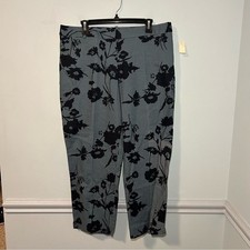 NWT Talbots Signature Blue  Black Floral Linen Blend Dress Pants Size 14