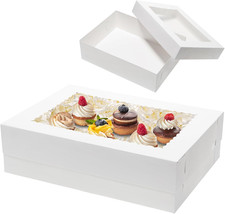 10Pcs 14X10X4 Cake Boxes with Window Rectangle Quarter Sheet Bakery Boxes for Pa