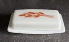Vintage Pyrex HARVEST WHEAT Butter Dish Orange Graphics Milk Glass USA 72-B