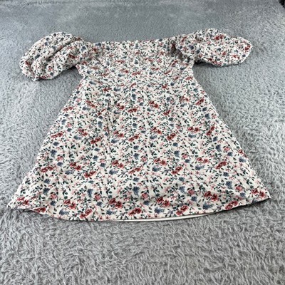 Mi Ami for Francescas Smocked Off Shoulder Puff Sleeve Floral Mini Dress Size S
