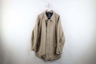 Vintage Y2K 2001 Gap Mens XL Distressed Quilted Overcoat Rain Jacket Beige