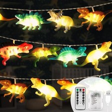 20 LED Dinosaur String Lights, Dual Power Decorative Lights with Remote  8 M...