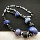 Vintage Blue Art Glass Porcelain Heishi Stone Beaded Chunky Necklace 28" — photo 2