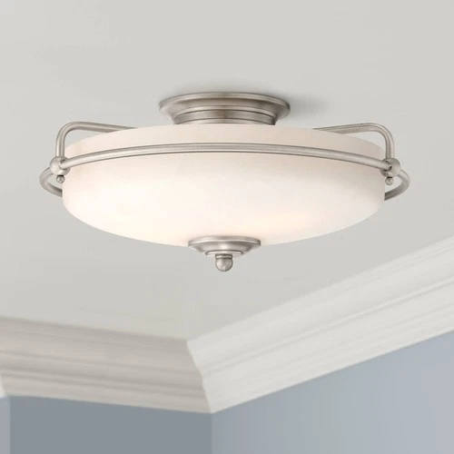 Quoizel Griffin 17" Wide Nickel and White Glass Floating Ceiling Light - Picture 1 of 4