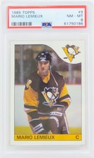 Mario Lemieux Pittsburgh Penguins 1985 Topps RC Rookie Card #9 (PSA 8 NM-MT)(G)