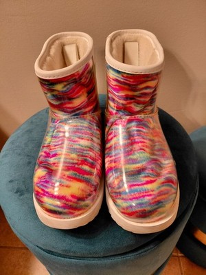 UGG CLASSIC CLEAR MINI PIXELATE WHITE WATERPROOF ANKLE WOMEN'S BOOTS SIZE 5