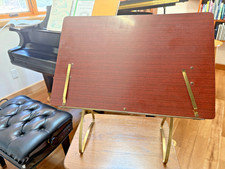 Vintage MCM Folding Faux Wood  Brass Tabletop Music/document Stand
