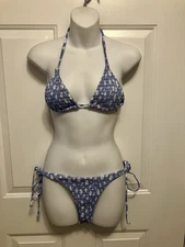 ZAFUL Womens Cheeky Sz 6 Bikini Set 2 Piece Sexy String Swimsuit Blue Brazilian