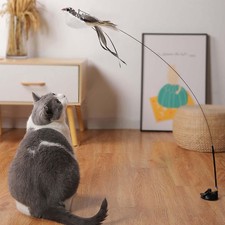 1xCat Feather Wand Strong Suction Cup Simulation Bird Interactive Toy Cat Teaser
