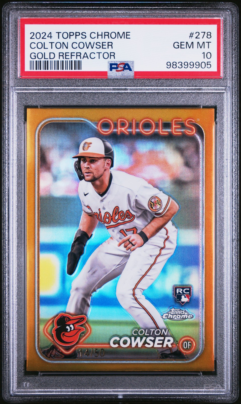 2024 TOPPS CHROME GOLD REFRACTOR #278 COLTON COWSER 14/50 PSA 10