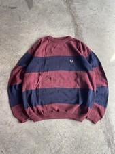 Chaps Ralph Lauren Crew Neck Sweater XL Mens Striped Maroon Navy Cotton Made USA