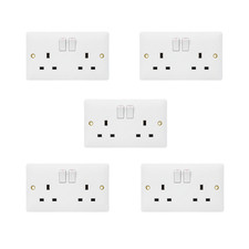5 Pack Double Switched Socket 13A 2 Gang DP White Wall Plug Elite Elegance