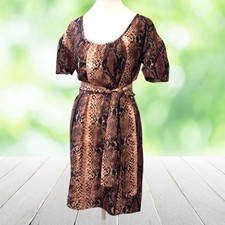 WITCHERY Dress Womens XS Brown Silk Blend Snake Print Belted Short Sleeve