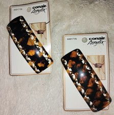 Set Of 2 Conair Vintage Acrylic Barrette Tortoise Shell Color Hair Clip