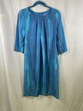 SIMPLY VERA WANG Womens Watercolor Blue Aqua Teal Shift Cocktail Party Dress Sz4