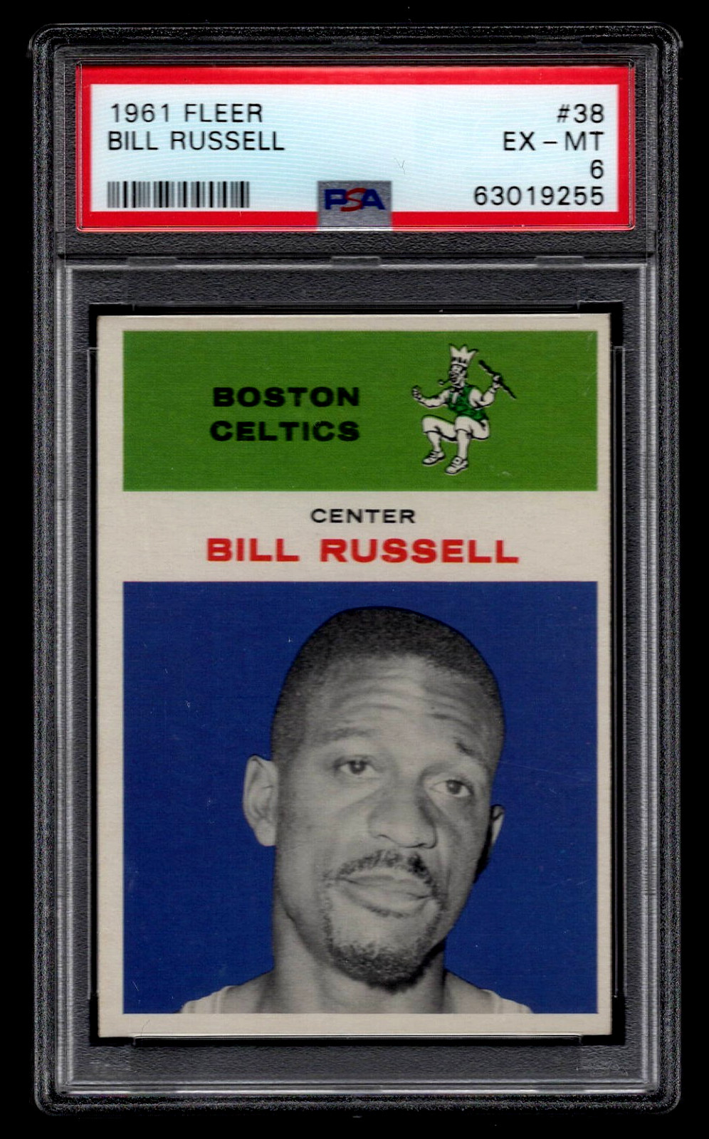 BILL RUSSELL 1961 FLEER #38 BASKETBALL CARD PSA 6 EX-MT HOF BOSTON CELTICS .
