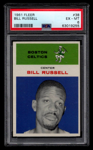 BILL RUSSELL 1961 FLEER #38 BASKETBALL CARD PSA 6 EX-MT HOF BOSTON CELTICS .