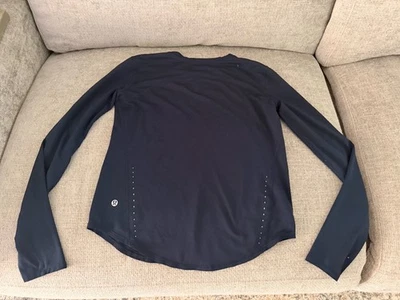 Lululemon Damen Marine Langarm Rundhalsausschnitt Stretch Laufoberteil Größe 4 - Bild 1 von 3