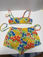 VINTAGE 1950  s GABAR 2 PIECE HALTER TOP SWIM SUIT LINED FLORAL PRINT - Size 12