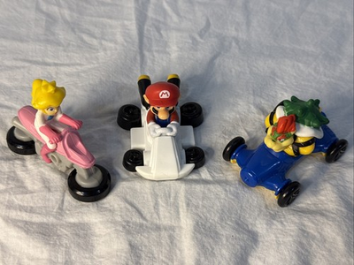 #ad #ad Lot of 3 Mario Kart McDonald’s Toys Mario Peach Bowser Mini Figures and Karts $10.25