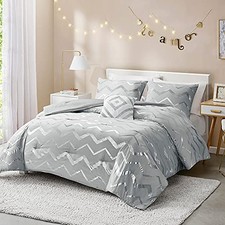 Metallic Print Grey and Silver Comforter Set for Full / Queen Grey / Silver