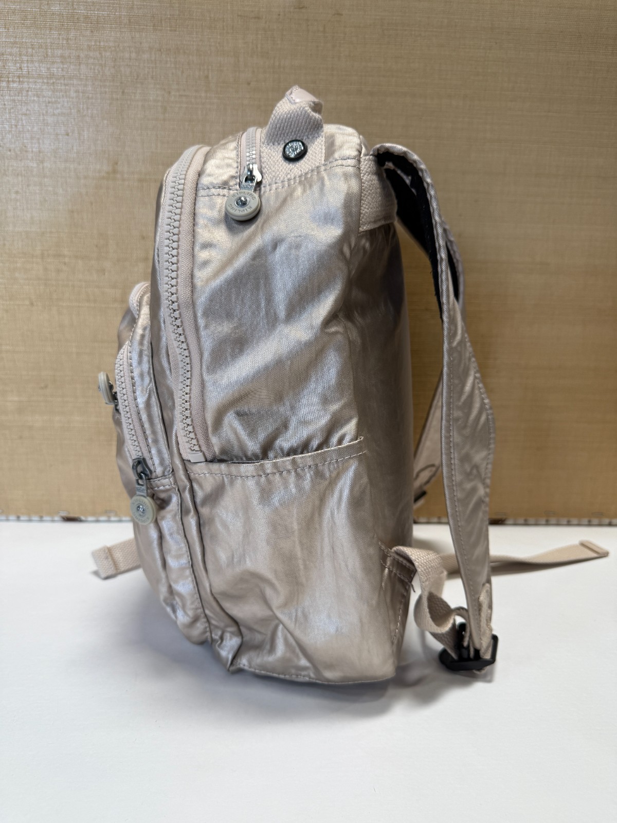 Kipling Metallic Beige Mini Backpack Zippered Poc… - image 2