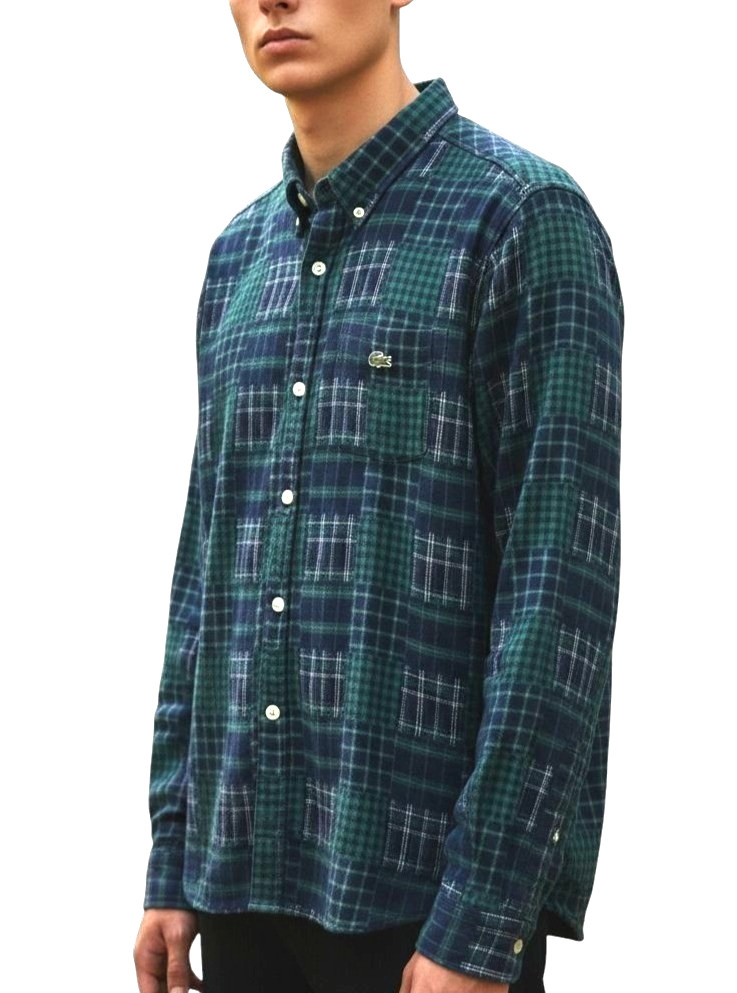 Lacoste L!VE Patchwork Plaid Button Down Shirt Me… - image 1
