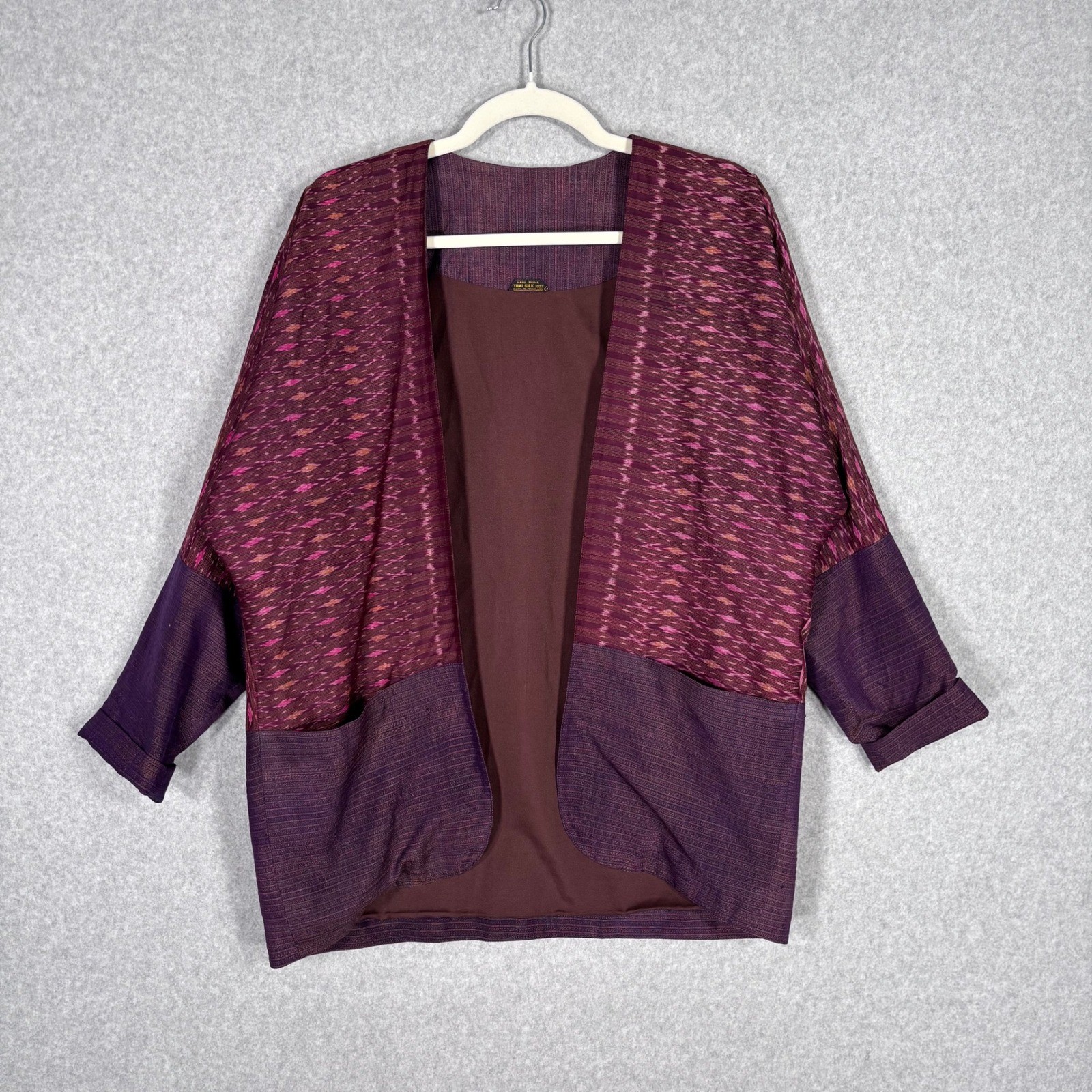 Hand Work Thai Silk Kimono Jacket Ikat Kantha Hanten Abstract Artsy Lagenlook