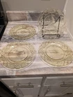 Set of 4 Federal Glass Rosemary Yellow Amber Depression Dinner Plates 9.5”
