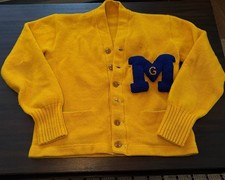 vintage 1950s wool letterman cardigan sweater AND 2 MAPLE GROVE pins as found