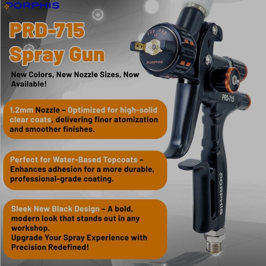 PORPHIS PRD-715 MP Type Nozzle 1.2mm Automotive Spray Gun, Black