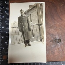 Military Soldier 1940s WWII Era Snapshot Photograph Uniform Portrait Balcony