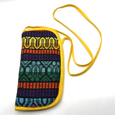 Multicolored Woven Cushioned Padded Soft Glasses Pouch Holder Bag with Strap 22"