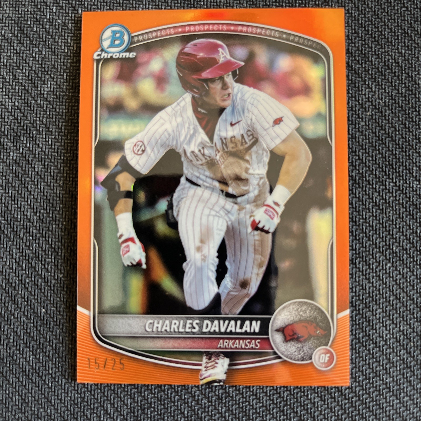 2025 Bowman Draft Chrome  CHARLES DAVALAN COLLEGE VARIATION Dodgers Orange/25  