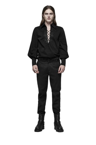 PUNK RAVE Men Goth Jacquard Pants Delicate Buttons Decoration Straight Trousers - Picture 11 of 29