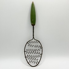 Antique Primitive Wire Whisk Kitchen Utensil Green Handle 11  