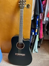 Donner Black Acoustic Guitar W/ Bag, Book, Picks, Strap, Extra Cords, And Cloth